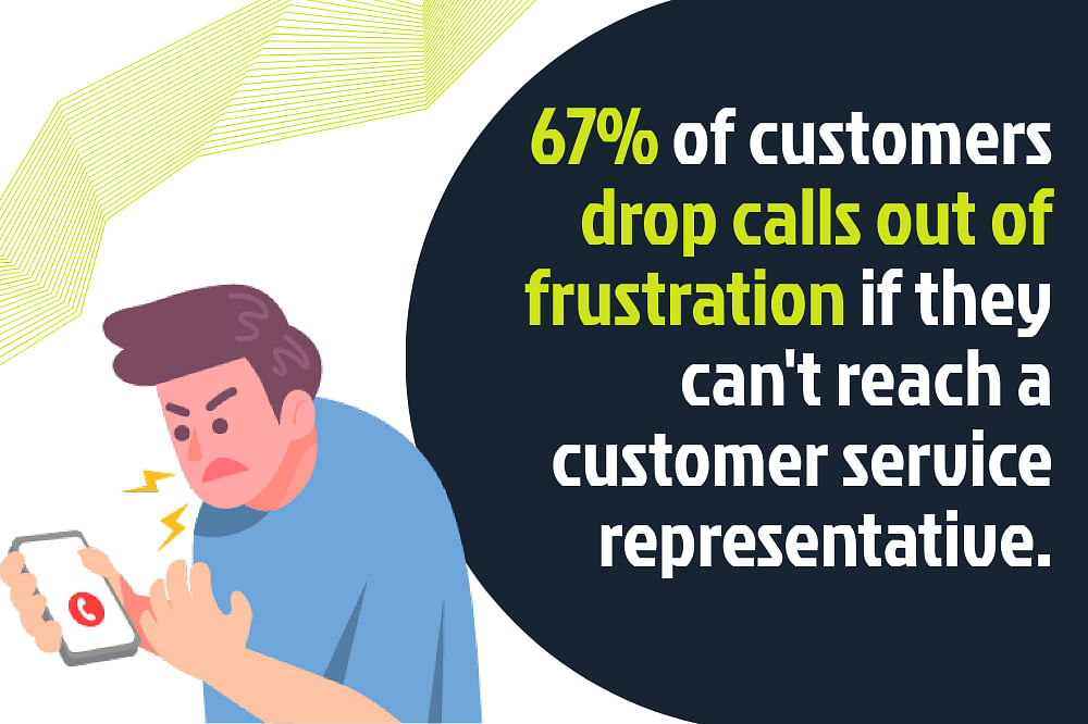 Illustration of a frustrated person holding a phone with a quote stating,