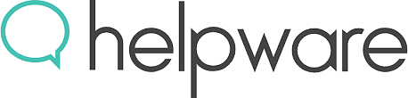 Helpware logo with a turquoise speech bubble outline to the left and the word