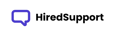 Logo of HiredSupport featuring a purple speech bubble icon and black text.