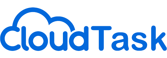 CloudTask logo in blue, featuring two cloud shapes above the text.