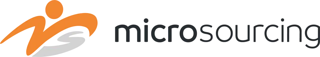 Microsourcing logo featuring a stylized orange and gray figure next to the company name in lowercase black letters.